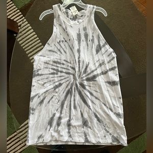 Victoria’s Secret PINK – white and gray tie dye workout tank, NWT, Sz XS